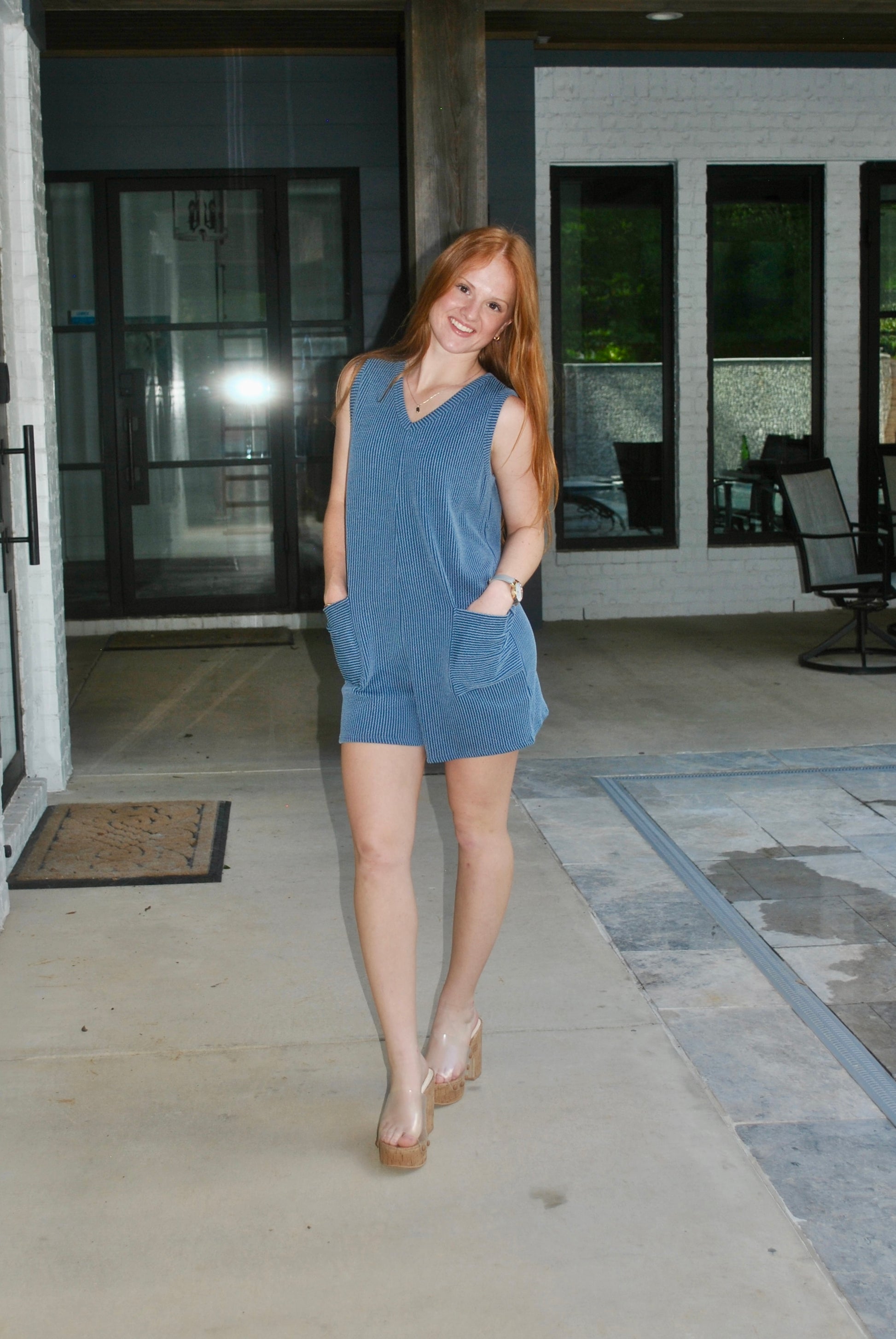 V neck ribbed romper