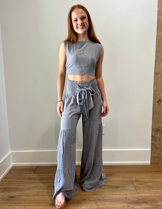 Grey sleeveless top with matching pants