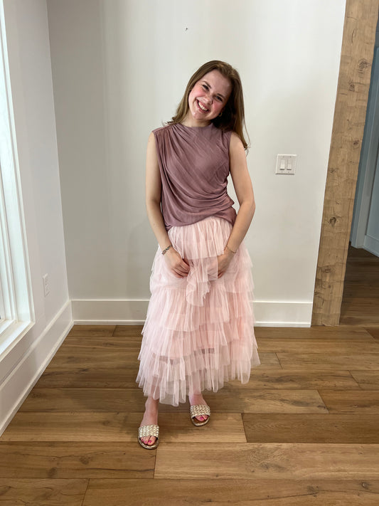 Pink tulle skirt with mauve top