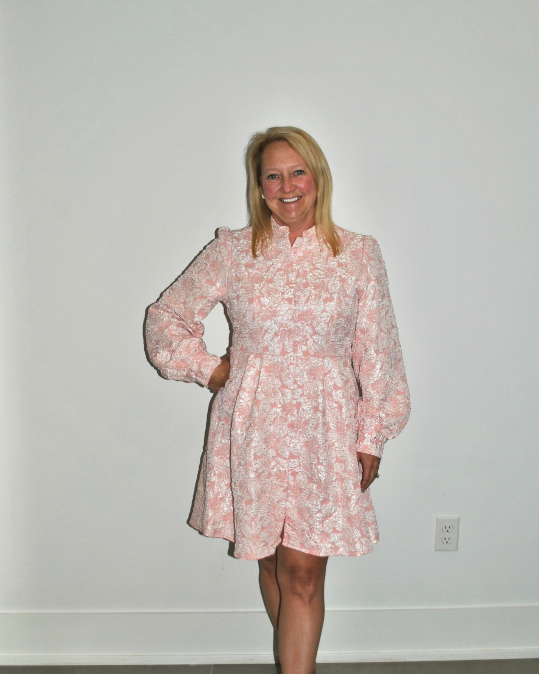 Pink textured long sleeve dress