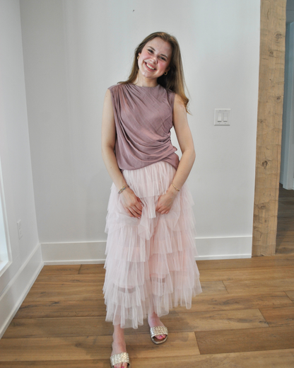 Mauve tank with pink skirt