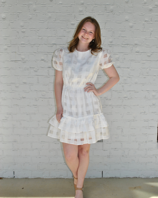 White organza checkered dress