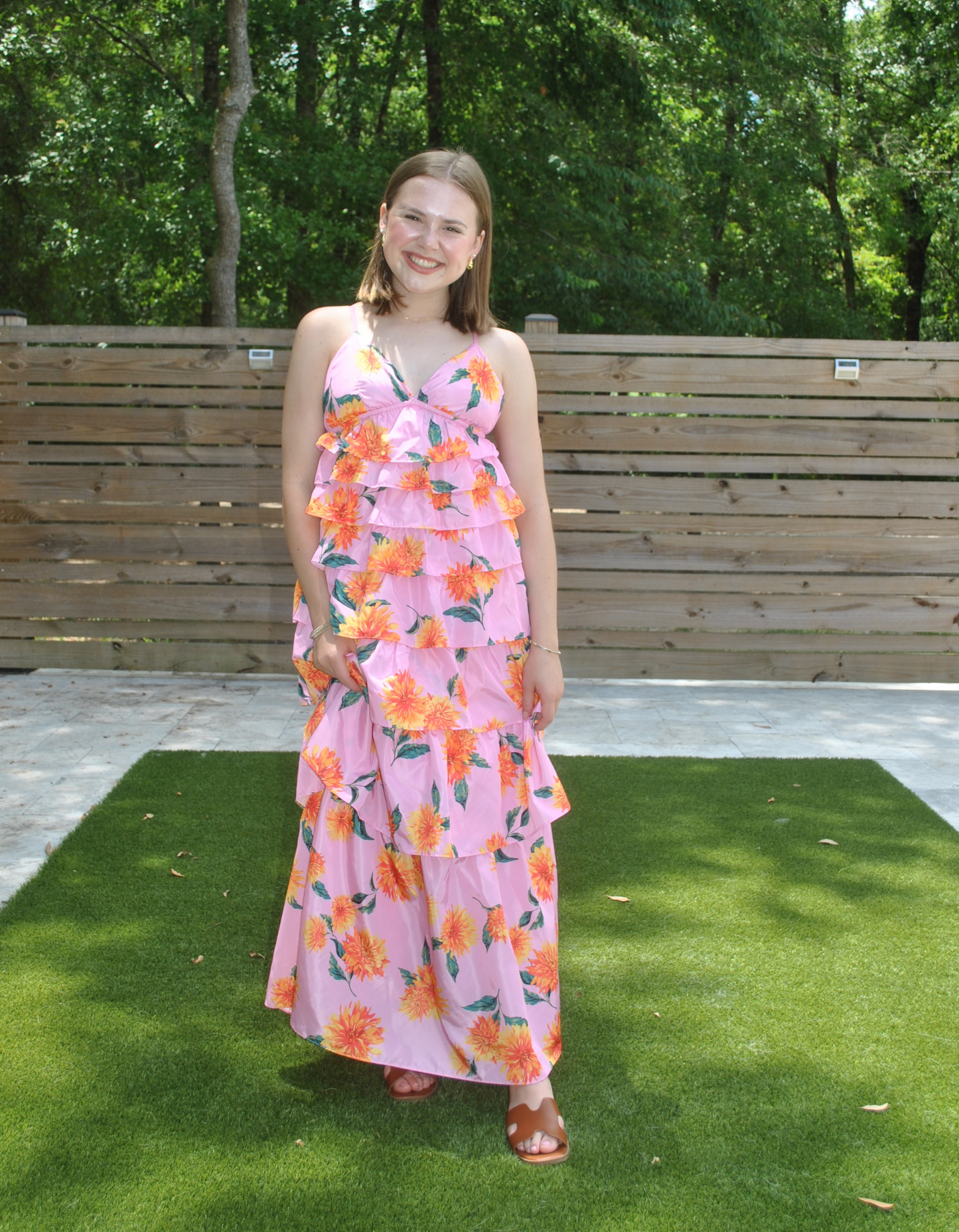 Pink floral maxi dress